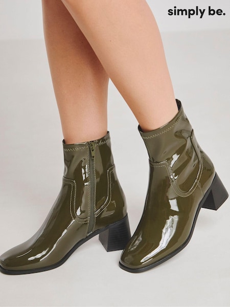 Simply Be Green Wide Fit Classic Block Heel Stretch Ankle Boots (AY3185) | AED113