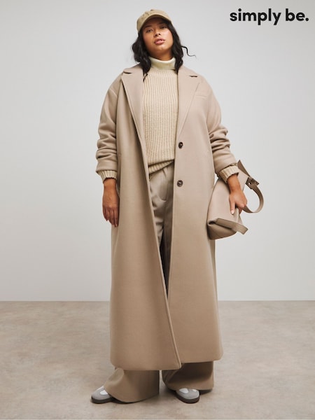 Přírodní - Simply Be Faux Fur Wool Maxi Coat (AY3187) | 2 975 Kč
