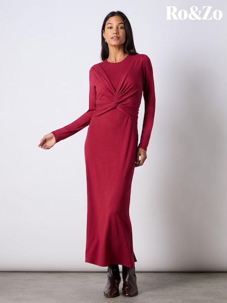 Ro&Zo Red Berry Jersey Twist Detail Dress (AY3224) | 245 QAR
