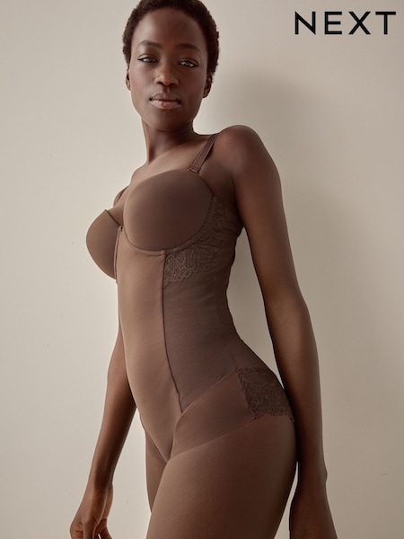 Chocolate nude - DD+ Firm Tummy Control Lightly Padded Lace Body (AY3242) | 58 €