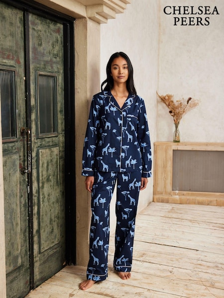 Chelsea Peers Blue 100% Organic Cotton Safari Watercolour Pyjamas (AY3253) | AED227