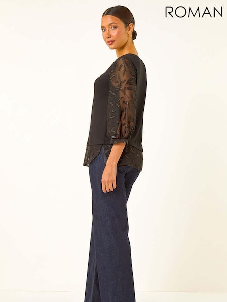 Roman Textured Floral Contrast Top (AY3295) | €50