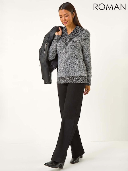 Roman Grey Textured Overlap Jumper (AY3297) | AED291