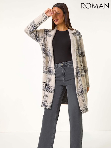 Roman Grey Patchwork Check Collar Pocket Cardigan (AY3302) | 2,884 UAH