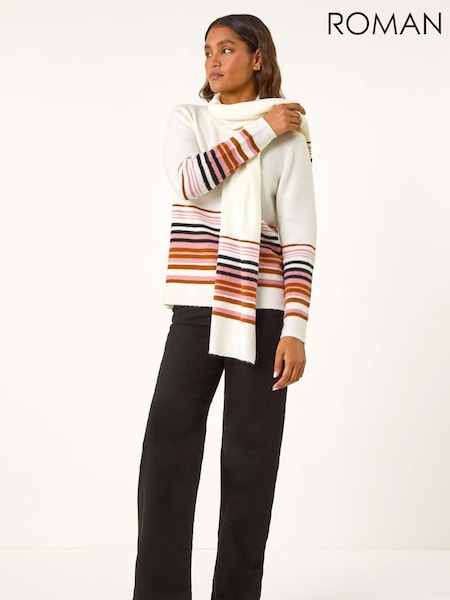 Roman White Border Stripe Scarf Knit Jumper (AY3318) | AED306