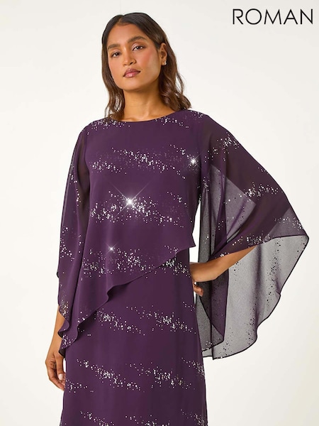 Пурпурный - Roman Sequin Embellished Asymmetric Overlay Dress (AY3321) | €82