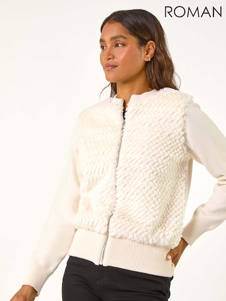 Roman Natural Faux Fur Funnel Neck Zip Jacket (AY3323) | kr714