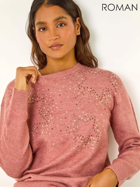 Roman Pink Star Detail Hotfix Crew Neck Jumper (AY3333) | €53