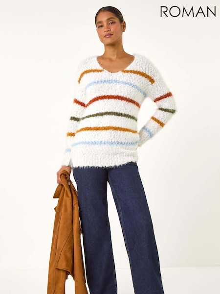 Roman White Stripe Fluffy Knit Jumper (AY3340) | €51
