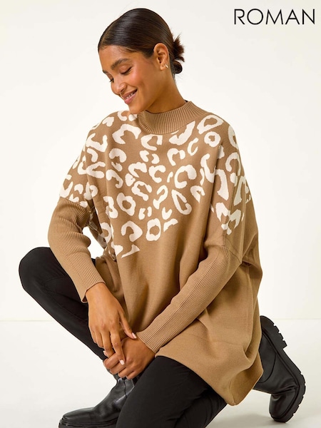 Roman Natural Leopard Print Knitted Jumper (AY3345) | $90
