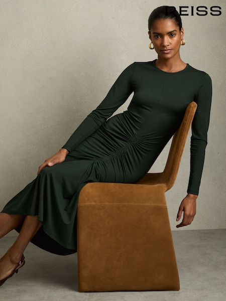 Verde - Reiss Ginny încrețită Jerseu Midi Rochie (AY3380) | 1,155 LEI