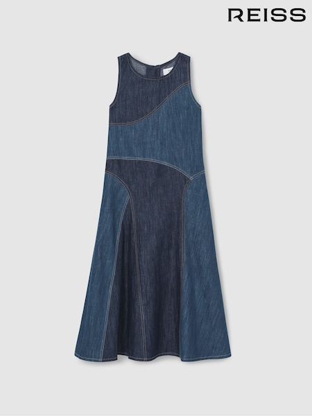 Reiss Wilder Patchwork Chambray Midi Dress (AY3384) | 95 €