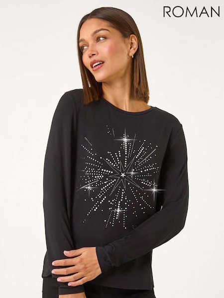 Roman Metallic Foil Star Print Long Sleeves Top (AY3400) | €44