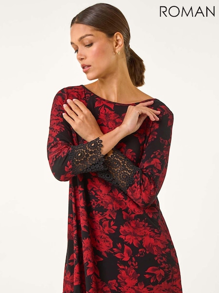 Roman Floral Print Lace Trim Stretch Top (AY3401) | €42
