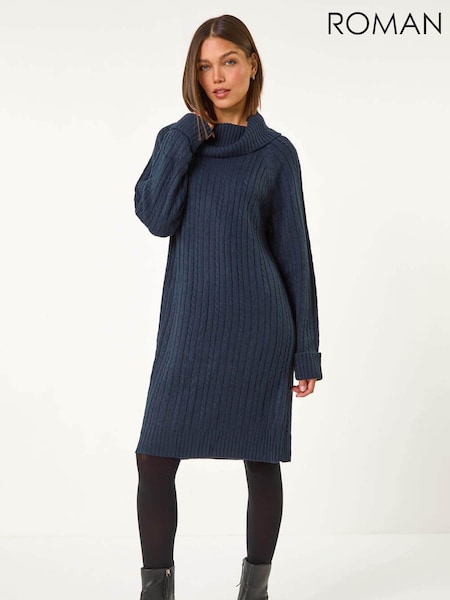Roman Blue Roll Neck Knitted Jumper Dress (AY3406) | €64