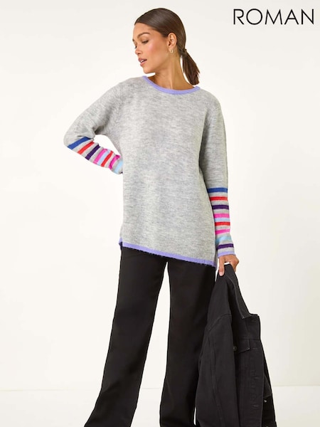 Cinza - Roman Contrast Stripe Detail Knit Jumper (AY3410) | R$ 485