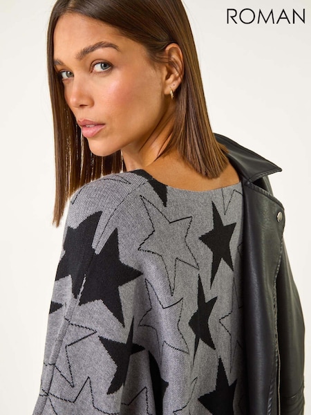 Roman Grey Star Print Long Sleeve Knit Jumper (AY3411) | AED291