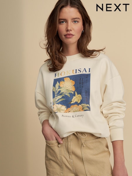 Neutral Licesne Hokusai Oriental Floral Crewneck Sweatshirt (AY3420) | €43.50