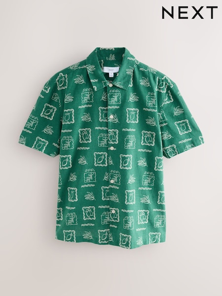 Зеленый - Conversational Printed Short Sleeve Shirt (AY3454) | €34