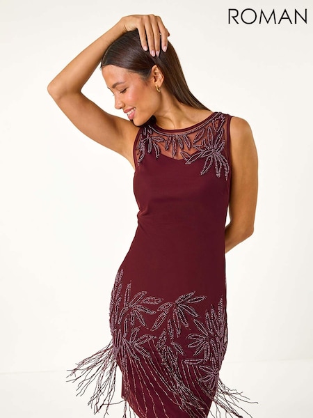 Punainen - Roman Embellished Flapper Dress (AY3470) | €142