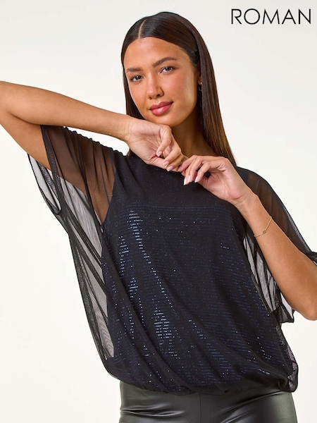 Sininen - Roman Sparkle Mesh Stretch - Overlay Top (AY3475) | €60