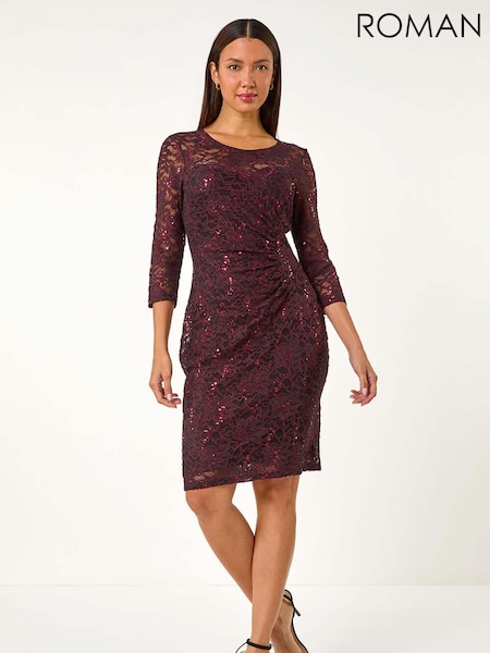 Roman Sequin Lace Overlay Ruched Dress (AY3484) | €102