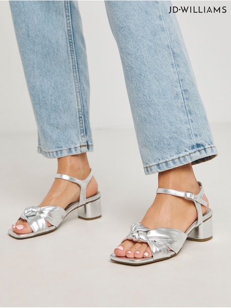 JD Williams Silver Wide Fit Volume Twist Flexible Sole Block Heel Sandals in Wide Fit (AY3485) | €45