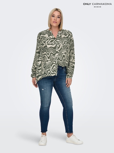 ONLY Curve Green Printed Button Through Blouse (AY3506) | 79 QAR