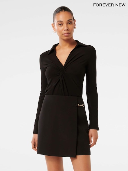Forever New Black Emilia Twist Front Crepe Shirt (AY3586) | €64