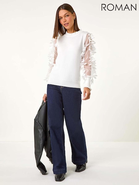 Blanc - Roman Sheer Feather Sleeved Jumper (AY3592) | € 47