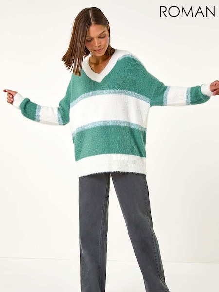 Groen - Roman V-Neck Stripe Knit Jumper (AY3603) | € 54