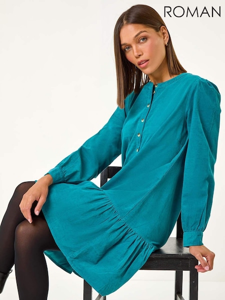 Roman Blue Corduroy Button Detail A-Line 100% Cotton Dress (AY3611) | €64