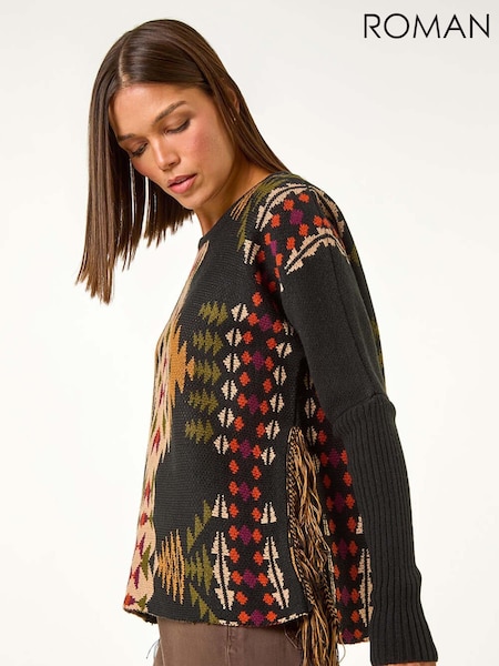 Roman Black Pattern Fringe Jumper (AY3612) | €51