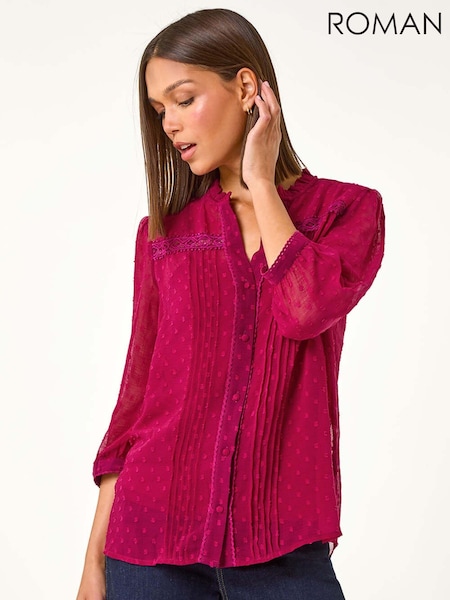 Roman Red Dobby Lace Front Pleated Blouse (AY3616) | €48