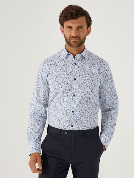 Skopes White Multi Floral Tailored Fit Luxury Formal 100% Cotton Shirt (AY3617) | 223 QAR