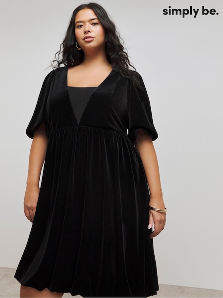 Simply Be Velour Puffball Skater Dress (AY3621) | €26
