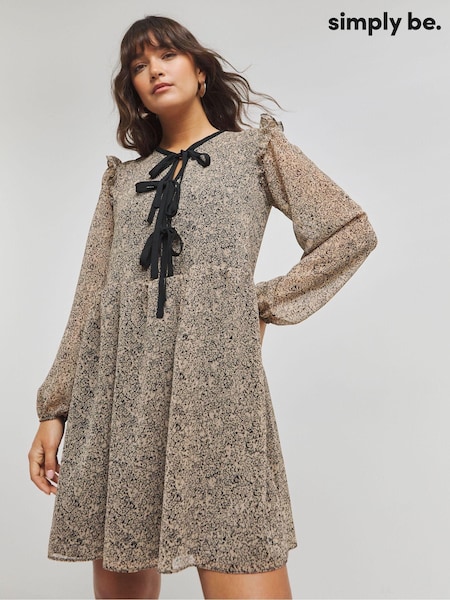 Simply Be Brown Printed Bow Front Skater Dress (AY3622) | €25