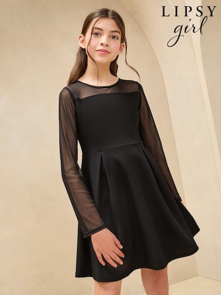 Lipsy Black Mesh Skater Dress (7-16yrs) (AY3630) | $42 - $53