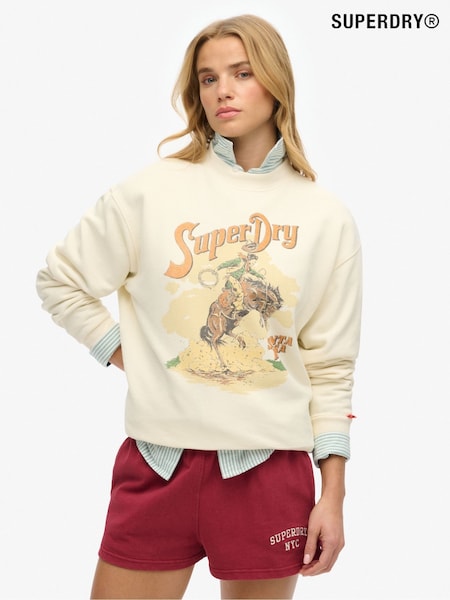 Superdry Cream Souvenir Graphic Loose Crew 100% Cotton Sweat Shirt (AY3666) | €63
