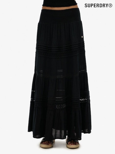 Sort - Superdry Ibiza Lace Mix Maxi Skirt (AY3676) | DKK740