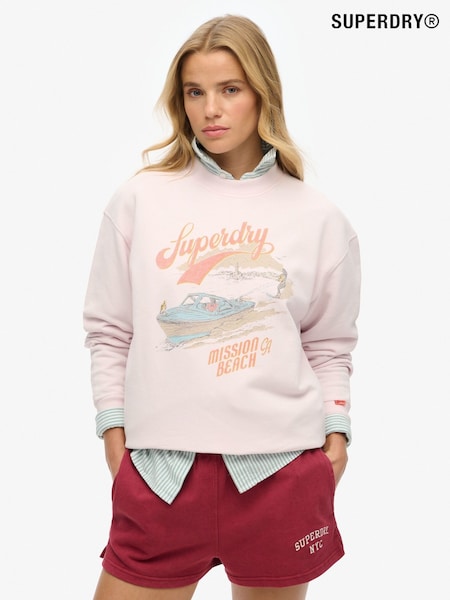 Roz - Hanorac Superdry Suvenir cu imprimeu grafic Loose Crew 100% bumbac (AY3681) | 372 LEI