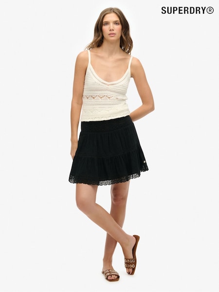 Superdry Black Ibiza Lace Mix 100% Cotton Mini Skirt (AY3702) | €58