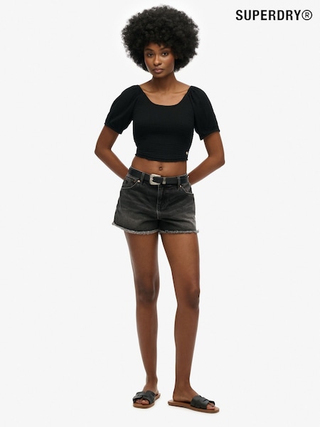 Superdry Black Mid Rise Denim Hot 100% Cotton Shorts (AY3710) | €65