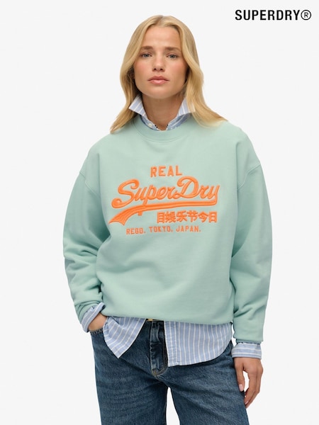 Superdry Green VL Neon Loose Crew 100% Cotton Sweat Top (AY3714) | €63