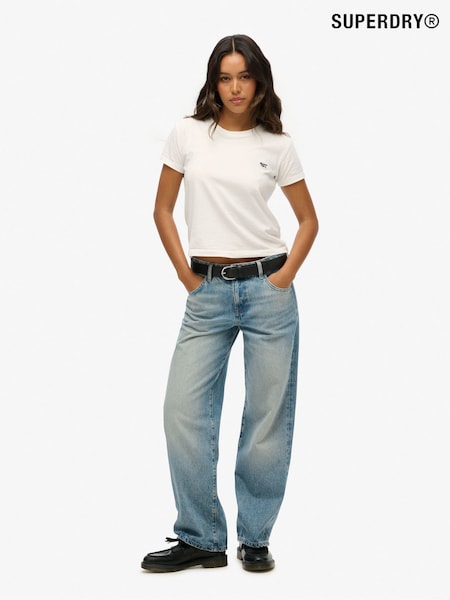 Niebieski - Superdry Mid Rise Wide Leg 100% Cotton Jeans (AY3766) | 410 zł
