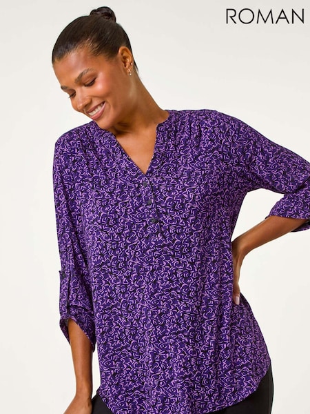 Roman Purple Leaf Print Button Detail Shirt (AY3872) | €48