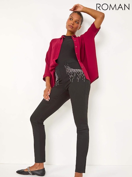 Roman Black Hotfix Pocket Trim Denim Leggings (AY3874) | R$ 425