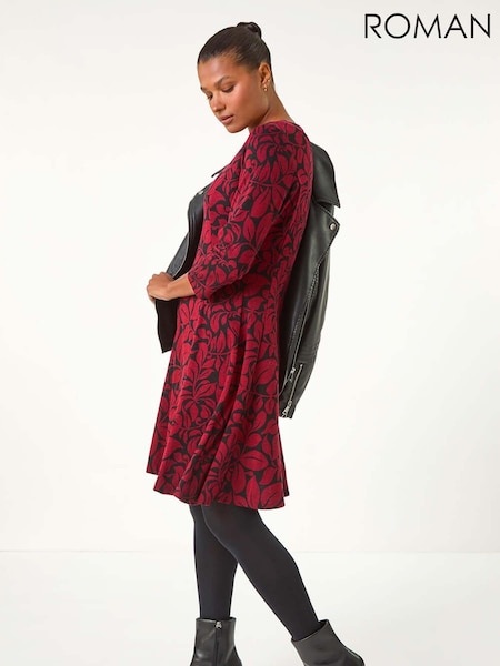 Roman Red Leaf Print Skater Dress (AY3877) | €64