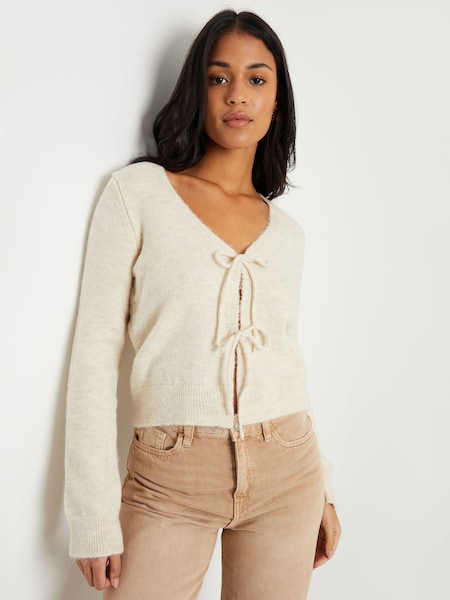 Bež - Threadbare Tie Front V-Neck Knitted Cardigan (AY3999) | € 27