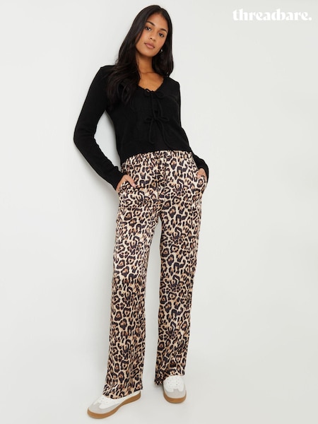 Maro - Pantaloni largi din satin cu imprimeu leopard Threadbare (AY4022) | 208 LEI
